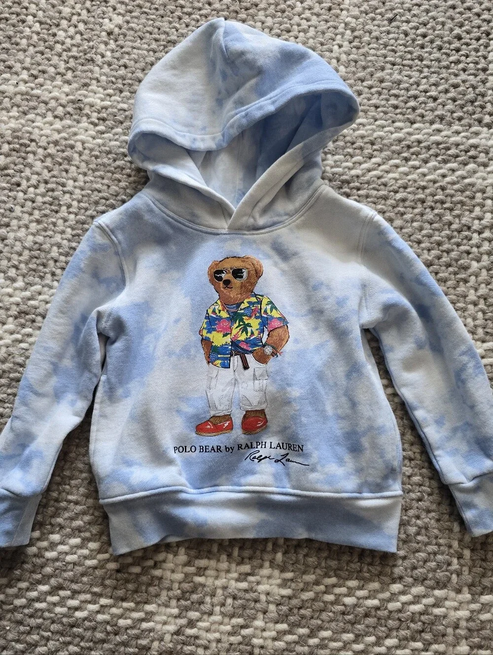 EUC Ralph Lauren Kids Light Blue Tie-Dye Polo Bear Hoodie